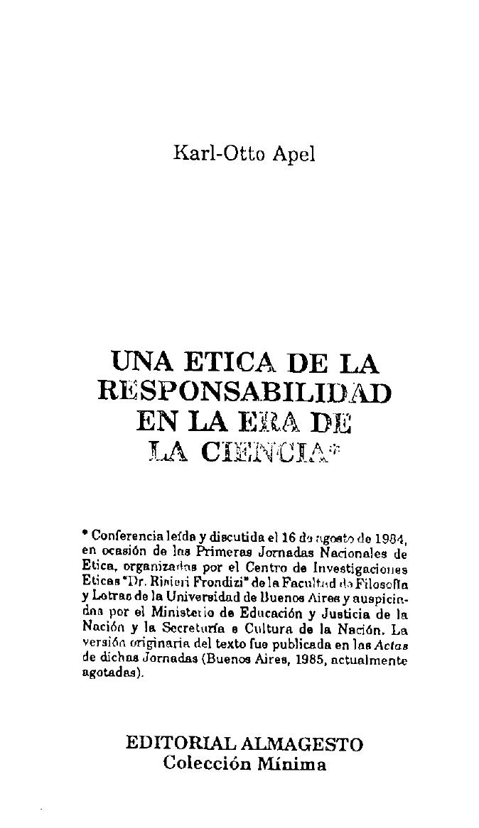 Una ética de la responsabilidad en la era de la ciencia